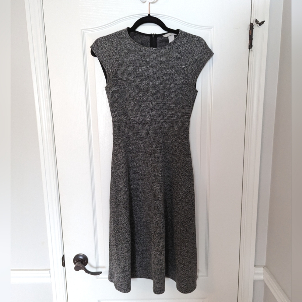 H&M XS Grey Tweed Academia Fit & Flare Dress